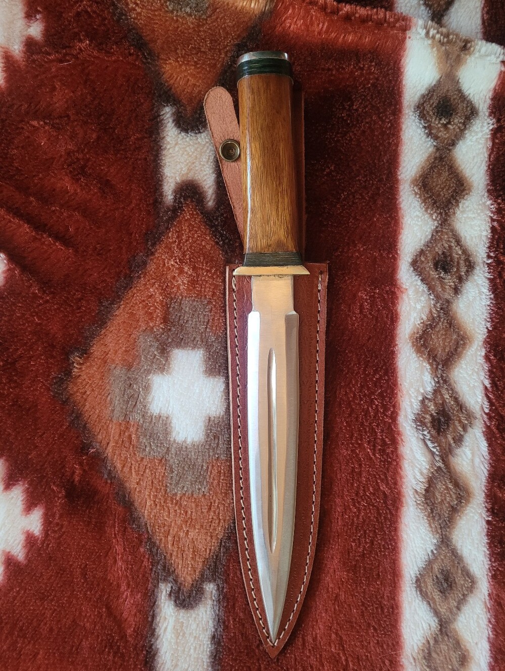 Handmade Large Dagger Knife With Walnut Handle. Original Leather Sheath.